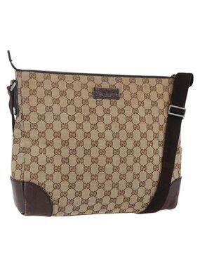 Authentic GUCCI GG Canvas Shoulder Bag Beige Silver 110054